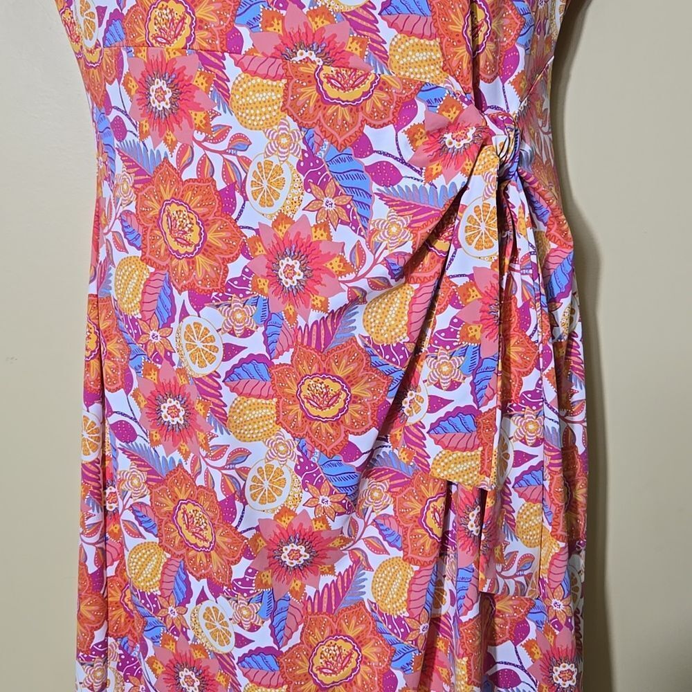 Talbots‎ Effortless Jersey Knit Side Tie Dress Size L Botanical Citrus Vacation - Picture 7 of 14
